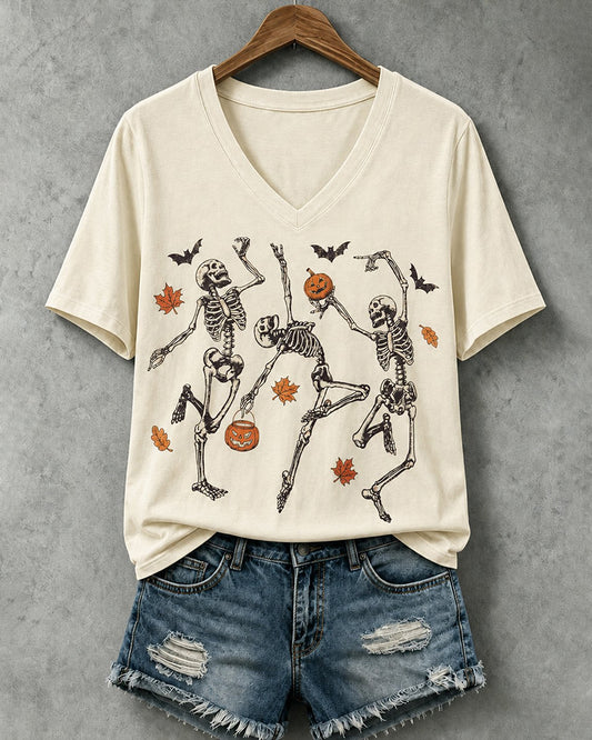 Women's Halloween Skeleton Print Tee