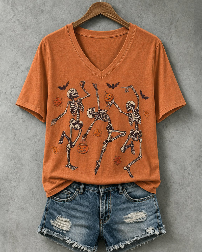 Women's Halloween Skeleton Print Tee