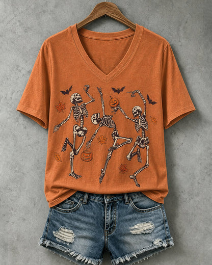Women's Halloween Skeleton Print Tee