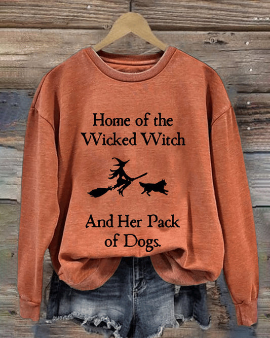 Retro Home Of The Wicked Witch And Her Pack Of Dogs Print Sweatshirt