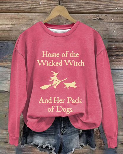 Retro Home Of The Wicked Witch And Her Pack Of Dogs Print Sweatshirt