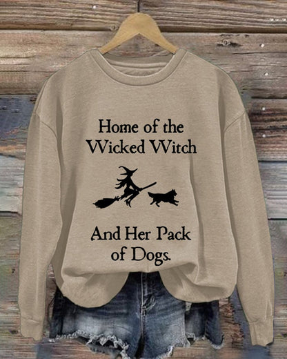 Retro Home Of The Wicked Witch And Her Pack Of Dogs Print Sweatshirt