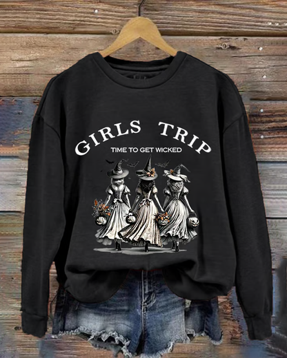 Women's Witch Girls Trip Time To Get Wicked Round Neck Sweatshirt