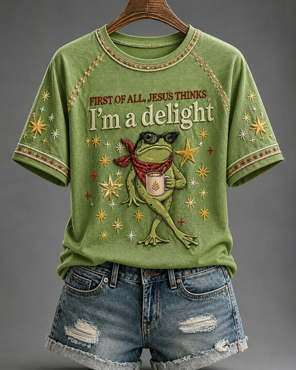 Women's Jesus Thinks I'm A Delight Printed Crew Neck Short Sleeve Tshirt