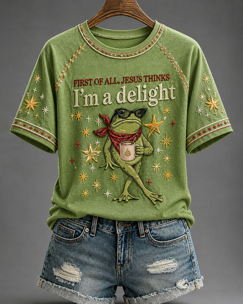Women's Jesus Thinks I'm A Delight Printed Crew Neck Short Sleeve Tshirt