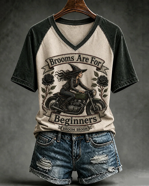 Women's Halloween Fun Motorbike Witch PrintT-Shirt