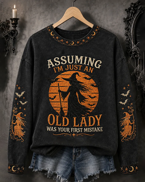 Women's Halloween ASSUMING I'M JUST AN OLD LADY Print Round Neck Sweatshirt