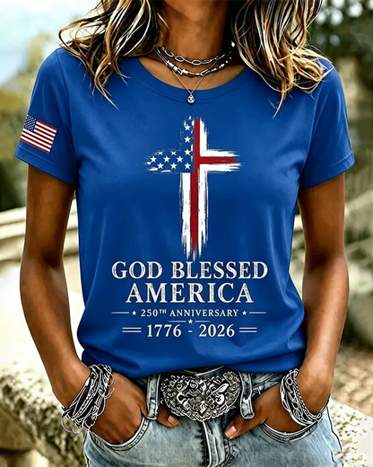 100% Cotton God Blessed America Crew Neck Short Sleeve Tshirt