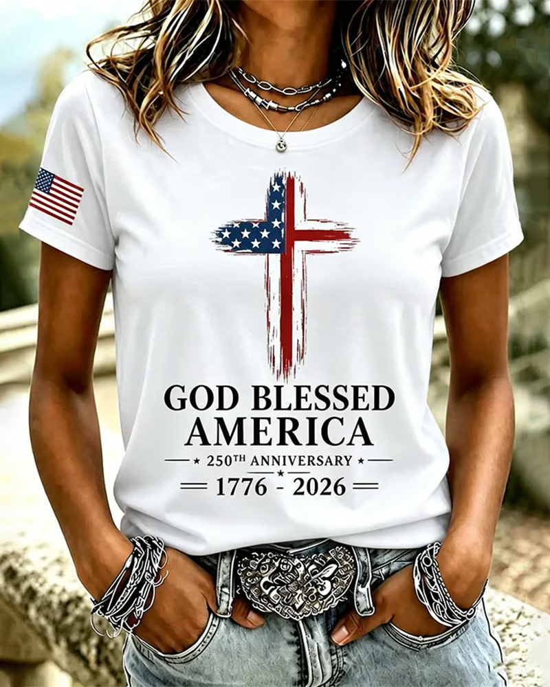 100% Cotton God Blessed America Crew Neck Short Sleeve Tshirt